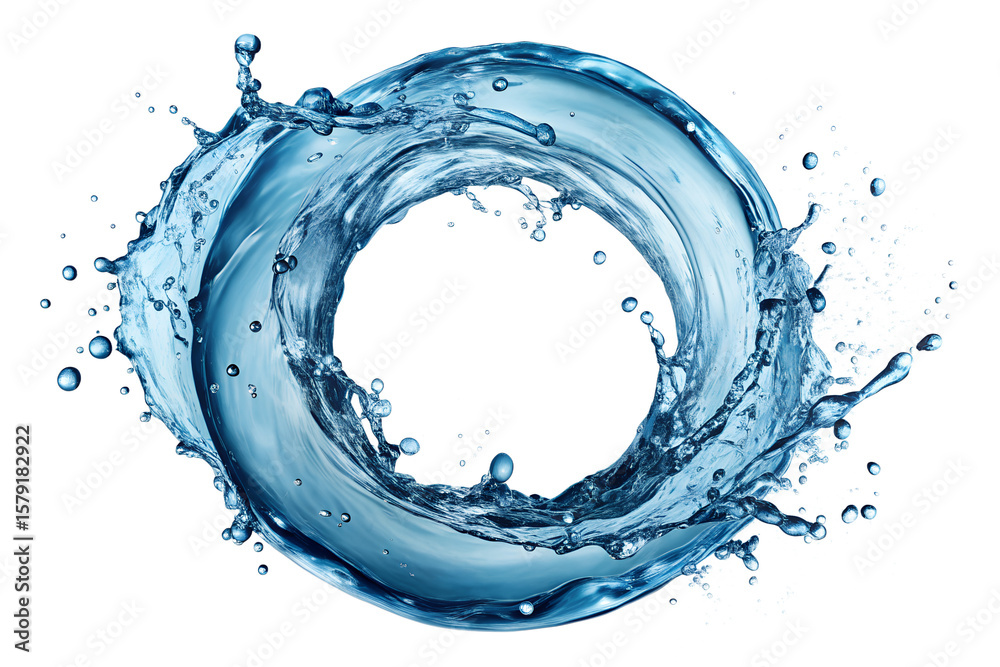 Fototapeta premium A dynamic circular splash of clear blue water creating a mesmerizing ring isolated on transparent background