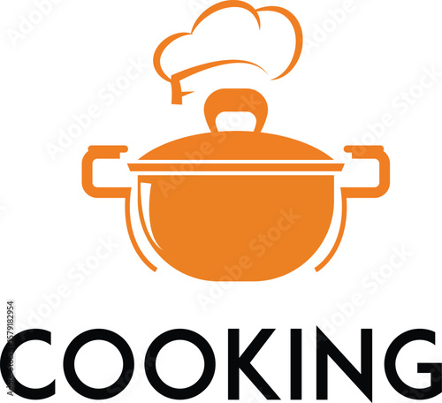 cooking pot with chef hat logo vector art