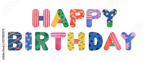 Happy Birthday text design with pattern isolated on transparent background