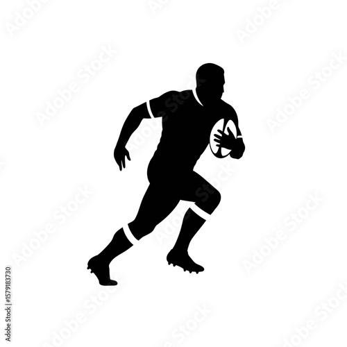 Rugby Silhouette: Dynamic silhouette of a determined athlete sprinting with the ball, embodying speed, power, and competitive spirit.