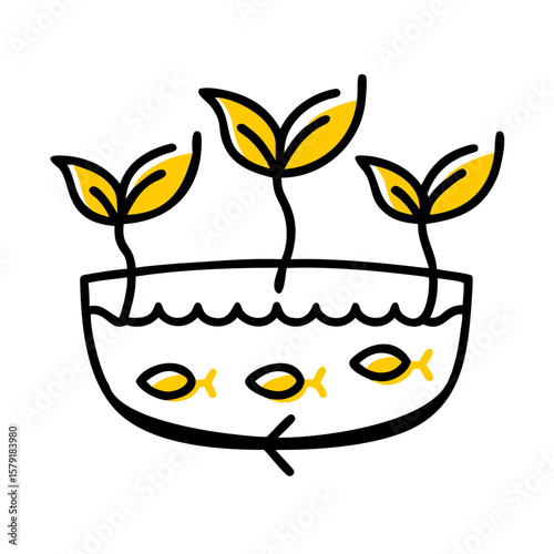 Aquaponic Farming System hand drawing icon for web and graphic design