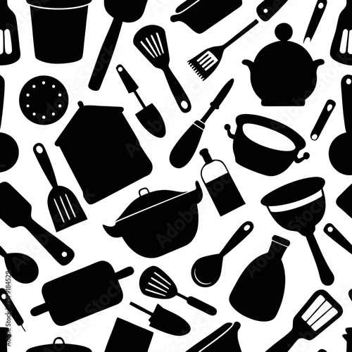 Seamless pattern of kitchen utensils and cooking tools illustration