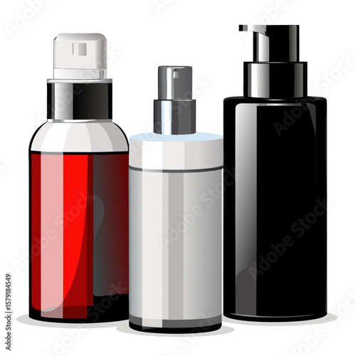 Modern Skincare Collection: A set of elegant skincare product bottles, each showcasing sleek designs and modern aesthetics for a sophisticated beauty routine.