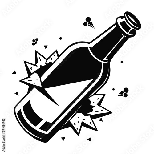Mysterious Bottle: A sleek, monochromatic illustration depicts a stylized bottle, evoking a sense of mystery and elegance, perfect for various design applications.