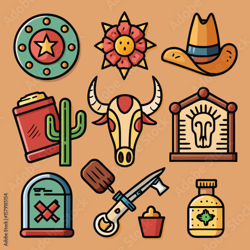 Beach Items and Summer Icons Vector Illustration Set