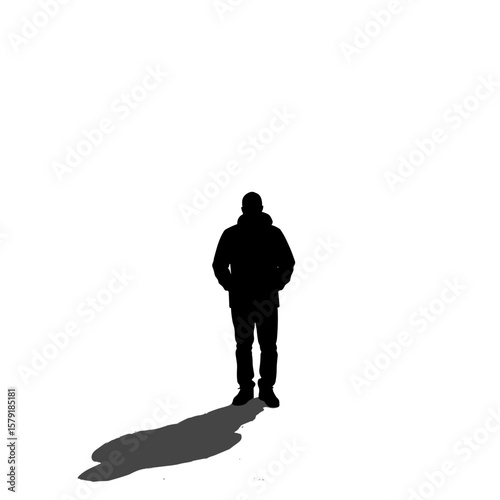 Silhouette of a person standing on white background with shadow  