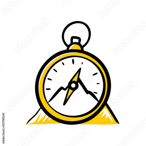 Compass on Mountain Scene hand drawing icon for web and graphic design