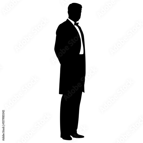 Silhouette of a waiter standing with uniform in elegant posture  