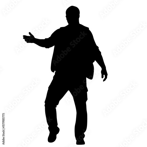 Man gesturing welcomingly in silhouette against a light background  