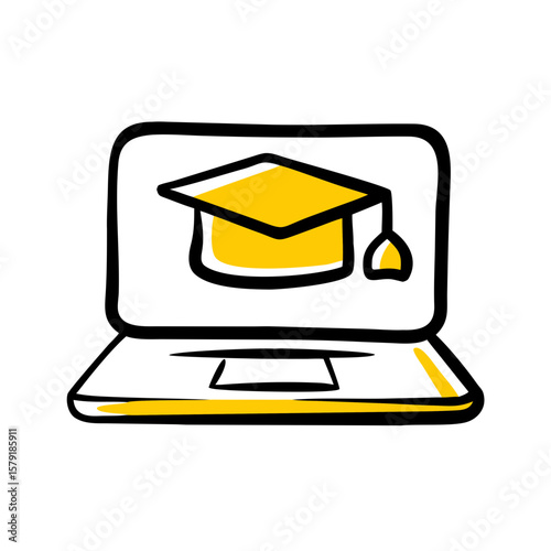 E Learning on Laptop hand drawing icon for web and graphic design