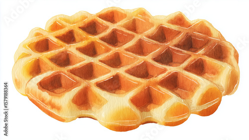 Hand painted watercolor waffle with soft shading and texture