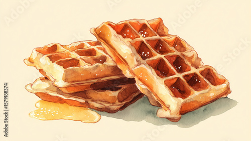 Delicious watercolor waffles with soft tones and delicate shading