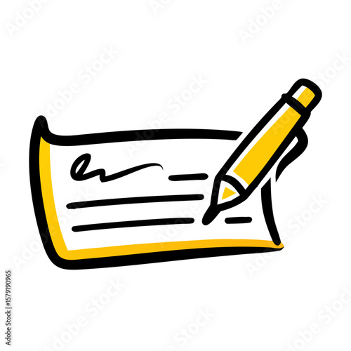 Signed Check hand drawing icon for web and graphic design