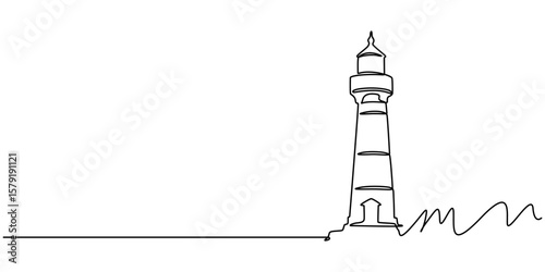 lighthouse continuous one line drawing, Continuous line drawing of lighthouse tower. one line drawing of beach lighthouse. beach traffic marker lighthouse .single line vector illustration Help concept