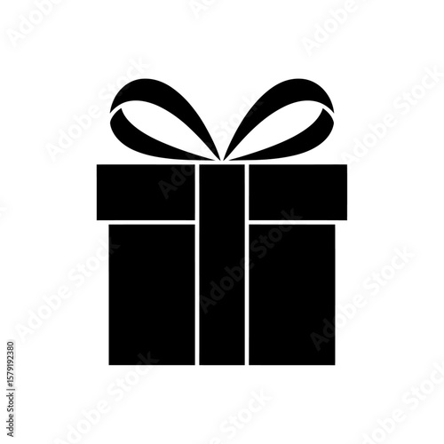 silhouette of a gift box with ribbon in black and white vector art