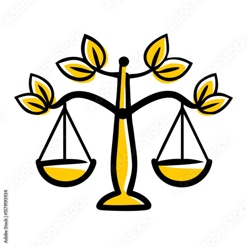 Tree with Balanced Scale Eco Justice hand drawing icon for web and graphic design