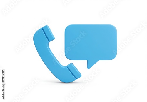 Blue telephone receiver with speech bubble icon isolated on white background
