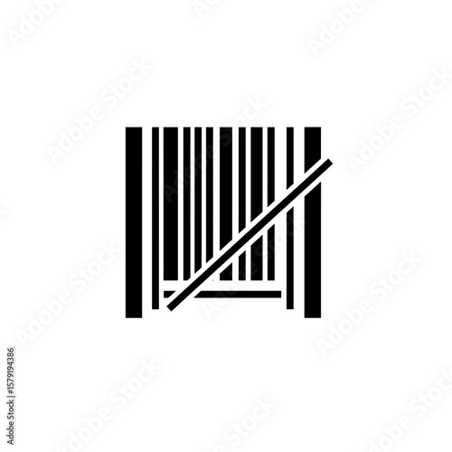 Barcode Crossed Out: A simple, bold graphic of a barcode crossed out, symbolizing concepts like product rejection, data deletion, or retail restrictions.