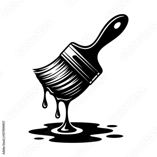 silhouette of a dripping paintbrush in black and white vector art