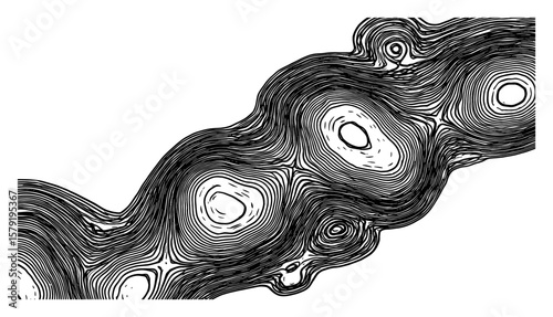 Topography Abstract Pattern Fullscreen Black and White Outline Line Art Drawing with Organic Flowing Contours