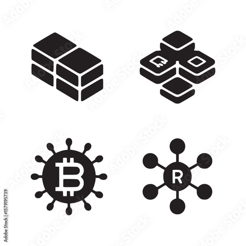 Four distinct crypto currency icons displayed in a grid format on a white background space here