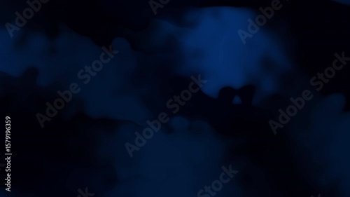 Dark blue and black abstract shapes shift and morph against a black background. Deep shadows and subtle lighting create an atmospheric, moody effect.