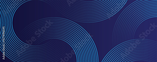 Blue abstract background. Geometric round lines pattern. Modern shiny blue gradient lines. Futuristic technology graphic design.