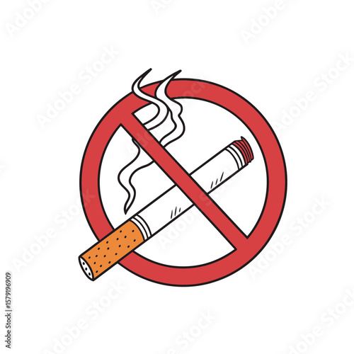 No Smoking Warning Sign with Cigarette Vector Illustration