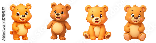 Adorable Cartoon Bears PNG, Cute Teddy Bear Illustrations for Kids, Set of Happy Bear Characters, Sweet Animal Graphics for Children's Content Transparent Background