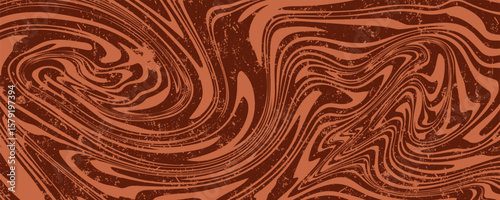 Retro coffee color background. Milk chocolate liquid dessert texture. Wavy swirl candy pattern for poster, cover, banner, pamphlet. Vintage brown trippy hippie wallpaper in 60s or 70s style. Vector
