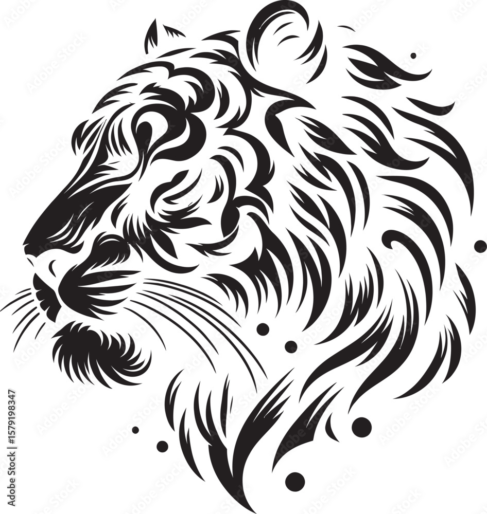 Fototapeta premium Tribal black vector illustration of a powerful wild cat head design