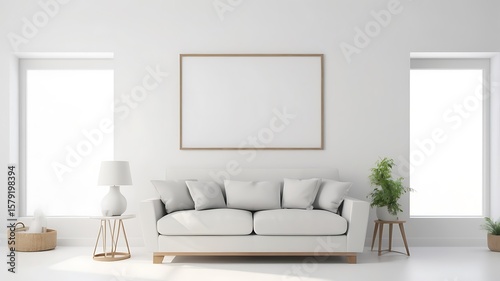 Frame mockup, ISO A paper size. Living room wall poster mockup. Interior mockup with house background. Modern interior design. 3D render  