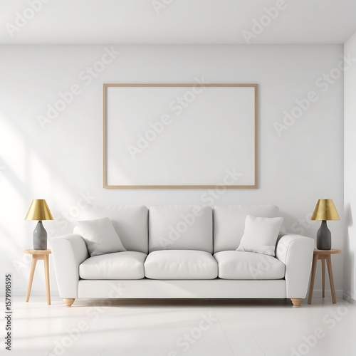 Frame mockup, ISO A paper size. Living room wall poster mockup. Interior mockup with house background. Modern interior design. 3D render  