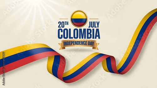 Celebrating Colombia's Independence Day with a festive ribbon in the national colors on July twentieth