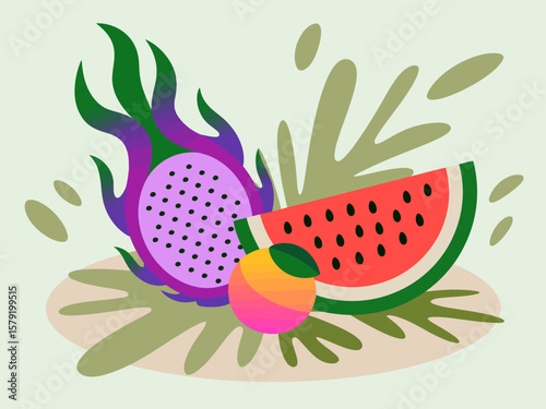 Abstract Tropical Fruit Splash Art