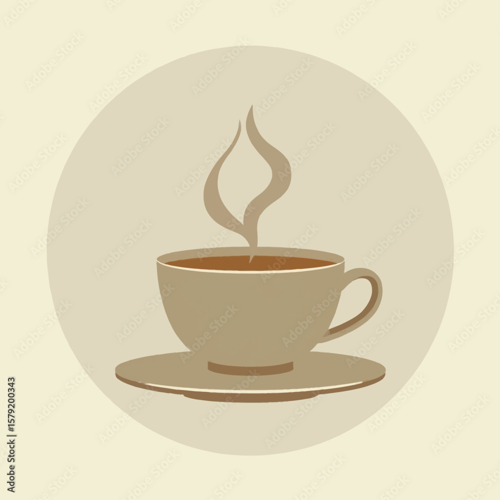 Obraz premium A simple illustration of a coffee cup with steam rising, inside a circle.