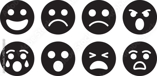 Negative & Tired Emoticons Icons: Sad, Grumpy, Exhausted Expressions