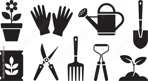 Essential Gardening Tools & Equipment Icons for Outdoor Work