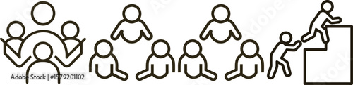 Teamwork, Collaboration, Support, and Helping Hands: Diverse Group Icon Set for Business Success