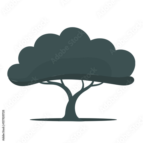 Stylized illustration of a solitary tree with a broad canopy on a patterned background vector design
