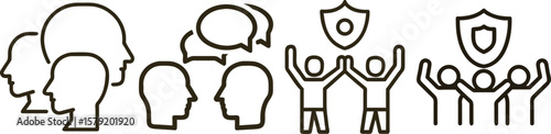 Secure Community Collaboration: Icons Representing Group Protection, Communication, and Unity
