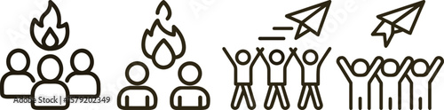 Teamwork, Collaboration, Innovation, and Success: A Set of Line Icons Representing Group Dynamics and Achievement