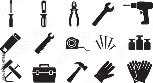 Essential Hand Tools & DIY Equipment Icons for Construction & Repair
