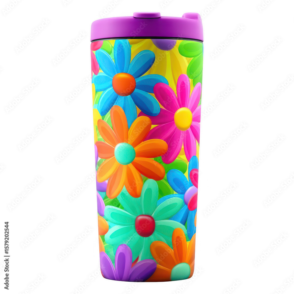 Obraz premium Colorful Floral Travel Mug with Bright Flower Design for Daily Use and Enjoyment