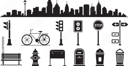 Urban Infrastructure & Street Elements: Cityscape, Bike, Traffic Light