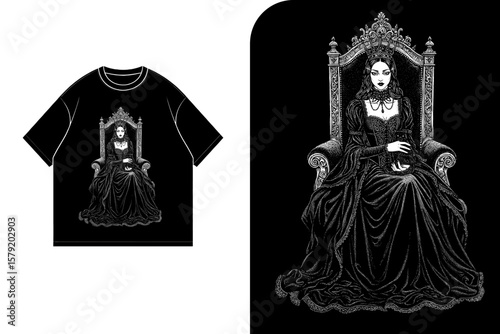 T-shirt design Gothic Queen on Throne