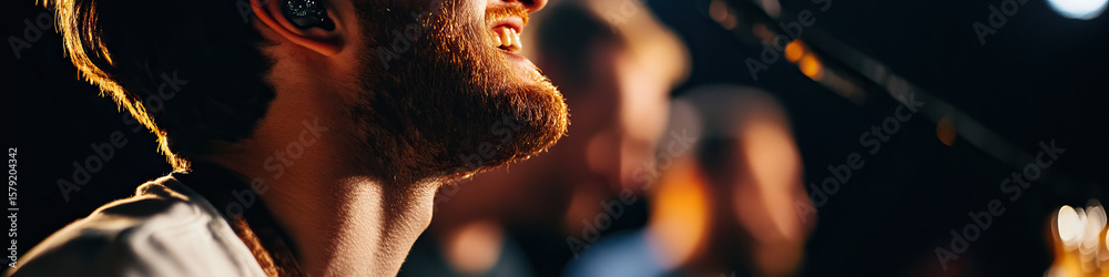 Close-up Profile of Man with Red Beard and Earpiece Close-up Profile of Man with Red Beard and Earpiece