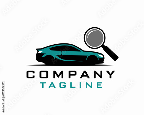 Car Company Logo with Magnifying Glass