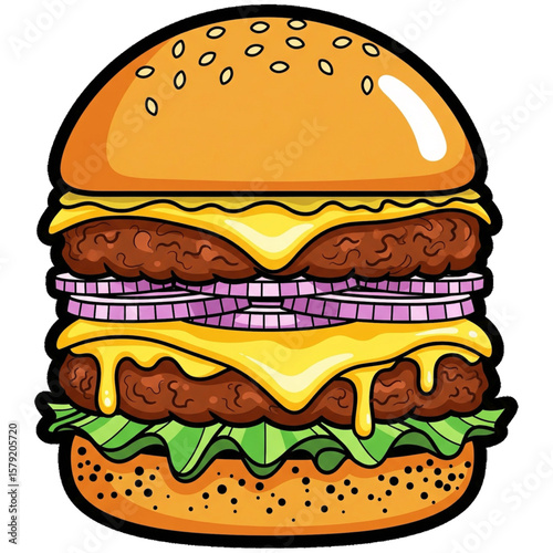 Vector Double Cheese Burger with Crispy Chicken and Onions