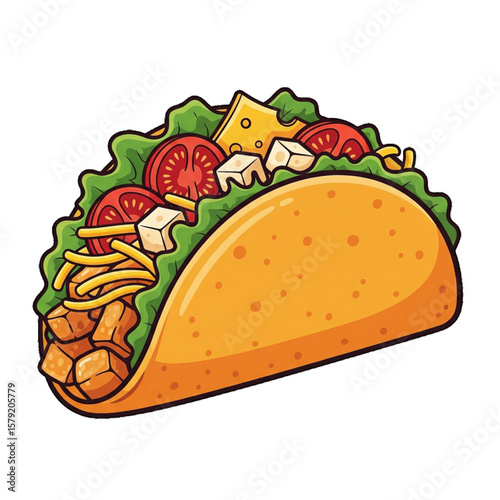 Vector Delicious Crunchy Taco with Fresh Toppings